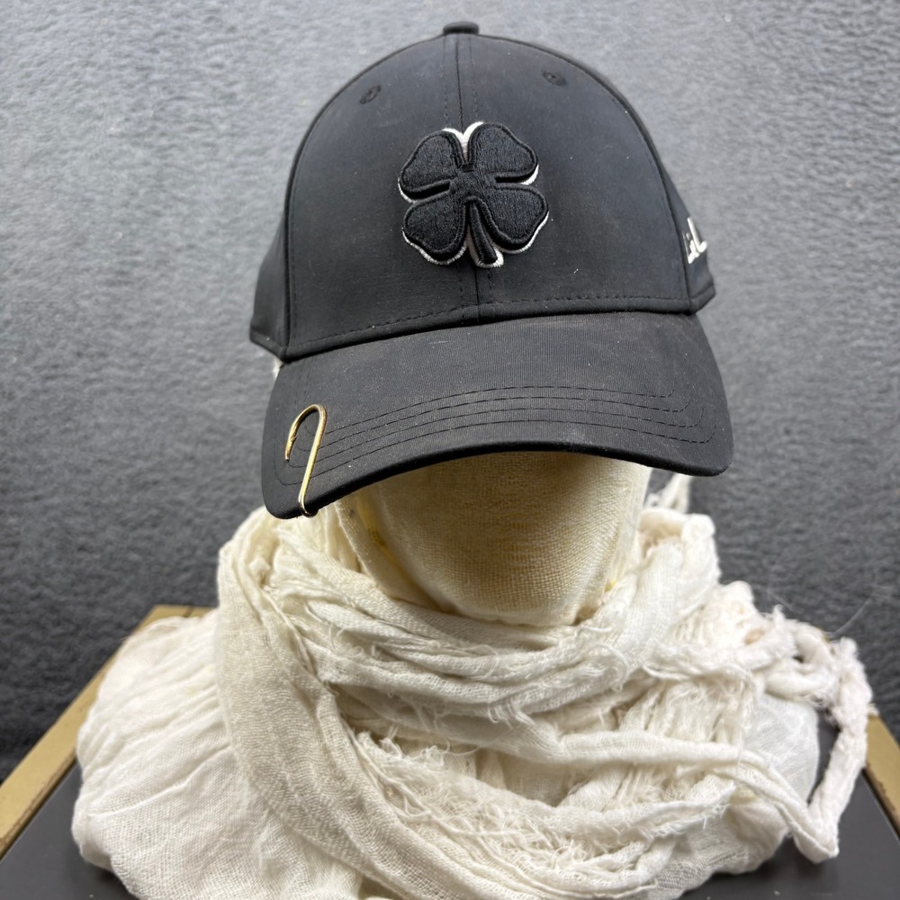 Black Clover Live Lucky Hat Mens L/XL Black Fitted Golf Cap Fish Hook Accessory